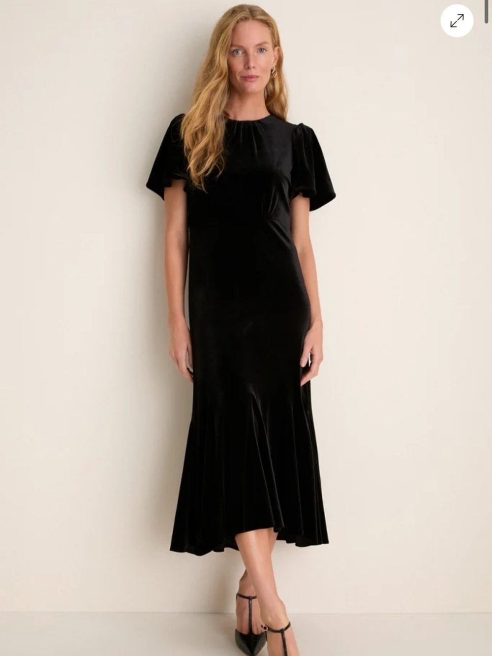 Tuckernuck Black Velvet Midi Dress with Flounce Hem